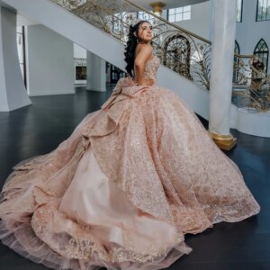 Pink Quinceanera Dresses Off The Shoulder Glitter Beads Sequins Applique Lace Bow Princess Party Birthday Sweet 16 Dress Vestido