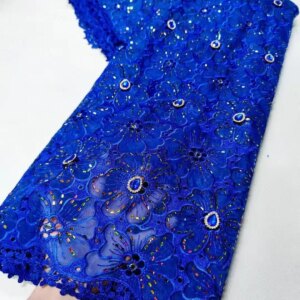 2025 Latest Guipure Cord Lace Fabric High Quality Royal Blue Sequin Beads Embroidery Mesh Lace Material For Luxury Party Sewing