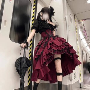 Manor Dark Gothic Halloween lolita Christmas Noble gorgeous elegant black shirt red pull skirt suit Lolita costume
