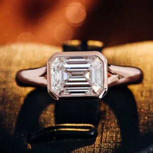 Provence 10K rose gold engagement rings emerald cut lab diamond bezel wedding solitaire rings for women custom Anniversary gift