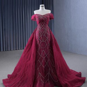 Evening dress, burgundy dress with the mobile train, 4 colors to choice