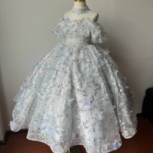 New Girls Dress Host Short sleeves Princess Dress Birthday Party Children Clothes sequin Ball Gown Flower Sweet Evening Dresses