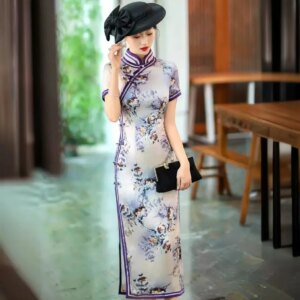 High Quality High-End Real Silk Cheongsam Qipao 2024 New Women’s Daily Retro Improve Chinese Style Dress Long
