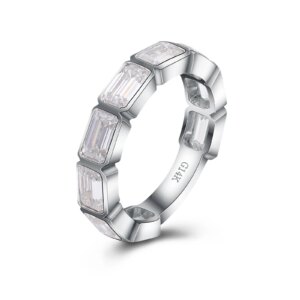 Provence 10K/14K/18K Moissanite Wedding Band for Women Emerald Cut D Color VVS1 Women’s Half Eternity Rings with GRA Certificate