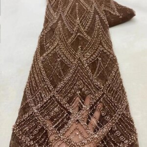 High Quality Brown African French Handmade Bead Lace Fabric 2024 Sewing Sequins Embroidery Nigeria Lace Fabric For Wedding A34-1