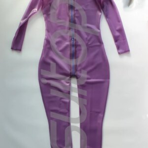 full cover latex zentai trasparent purple rubber catsuits not including corsets wtih hoods and gloves separated wtih back zip to