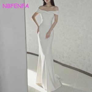 NBFENFA Satin Light Wedding Dress 2024 New Bride White Small Tail One Shoulder Fishtail Dress Formal Party Evening Dresses