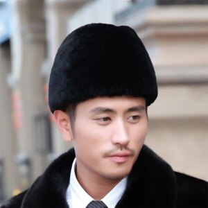 Leather men’s outdoor old man’s skin sheep cut fur hat
