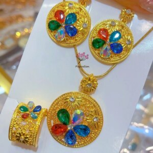 New Dubai 24K Gold Plated Necklace Earrings and Rings for Women’s Wedding Party Jewelry Set DD10455