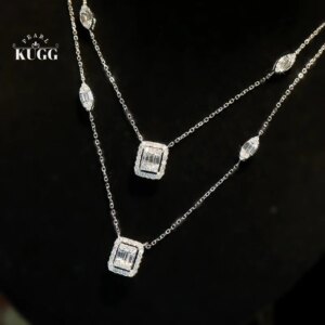 KUGG 100% 18K White Gold Necklace Fashion Shiny Design Real Natural Diamond Pendant Necklace for Women High Wedding Jewelry