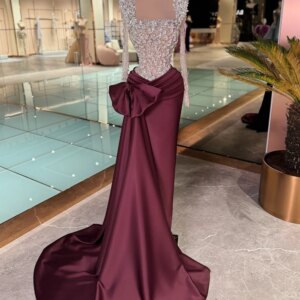 DMDRS Long-sleeved Evening Dress Luxe Crystal Beaded Party Gown Classic Satin A-Line Floor-Length Party Dresses فساتين سهرة