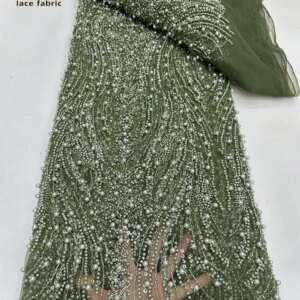 Green African Sequins Lace Beads Fabric 2024 High Quality French Lace Fabric Nigerian Wedding Lace Net Fabric For Wedding Sewing