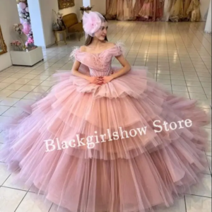 Pink vestido de quinceañeras Off Shoulder Lace Applique Beaded Mexican 16 Sweetheart Corset Cathedral Train Custom Ballkleider