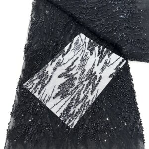 Black African Handmade Beaded Tulle Lace Fabric 2024 High Quality 3D Sequin French Luxury Fabric for Bridal Wedding Party Dress