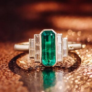 Provence 18K/14K/10K Solid Gold Elongated Cut Lab Grown Colombian With DEF VVS Baguette Cut Moissanite Engagement Ring