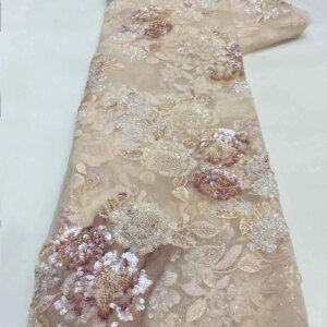 2025 New African French Nigerian High End Lace Fabric With Beads Sequins Mesh for Embroidery Wedding Party Bride Sewing Dress