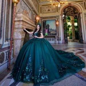 Customized blackish green Off Shoulder Quinceanera Dress beads sequin Lace crystal applique 3D flower vestidos de 15 Quinceanera