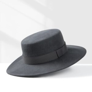 Pure vintage flat top hat women’s large brim jazz autumn and winter fashion casual felt