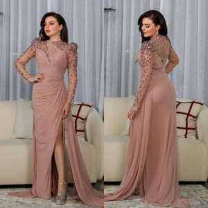 Customized Jersey Beading Party Sheath O-Neck Bespoke Occasion Gown Long Dresses Classic Exquisite Modern Style Pastrol Unisex C
