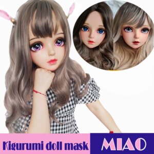 (MIAO)Female Sweet Girl Resin Half Head Kigurumi BJD Mask Cosplay Japanese Anime Role Lolita Mask Crossdress Doll Mask Full Set