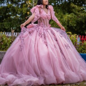 Pink Quinceanera Dresses Off Shoulder Ball Gown Sweet 16 Dress Applique Lace Bow Beads Tull Birthday Party Vestidos 15 Anos