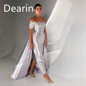Customized Evening Dress Prom Gown Formal Party Occasion YPMWZX Off-the-shoulder Column Ankle Length Skirts Vertically Stole Bes