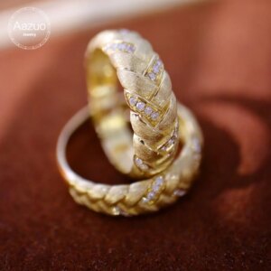 Aazuo Premium Jewelry 18k Yellow Gold Real Diamond Weaving Fried Dough Twist Jewerly Set Ring Gift For Women Senior banquet