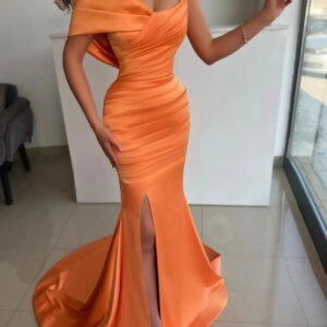 FLORINE TULIRAIN One-shoulder Sheath Court Tarin Zipper Up Orange Wedding Evening Dress Cocktail Prom Gown For Sexy Women