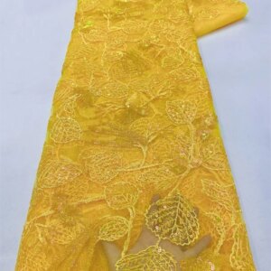 Yellow Luxurious Nigerian Sequins Lace Fabric 2024 High Quality Embroidery Beads African French Lace Fabric For Wedding Dress