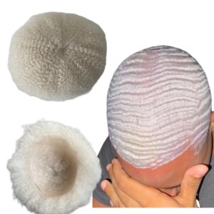 Platinum Color #60 8×10 Full Lace Unit Malaysian Virgin Human Hair Systems 6mm Wave Root Afro Toupee for Black Men