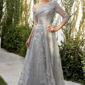 Classy Mother of the Bride Dresses Strapless Long Sleeves Illusion Floor Length Simple Elegant Shiny Women Banquet Prom Gowns