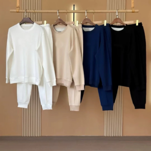 4-Colors Men’s Pants Suit Autumn Winter Round Neck Long Sleeve Sweatshirt and Elastic Waist Straight Trousers Casual Set