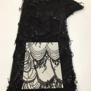 African Lace Fabric 5 Yard High Quality 2025 Black Lace Fabric Elegant Luxury Bead Lace Fabric For Nigerian Wedding Dress W439-1