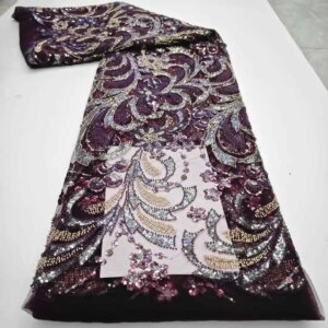 African Sequins Lace Fabric 2025 High Quality Mesh Beads Embroidery Nigerian Lace Fabric For Party Dress