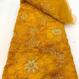 Latest 3D African Tulle Lace Fabric 2025 Embroidery Lace Beaded Sequins Lace Nigerian French Tulle Lace Fabric For Wedding Dress