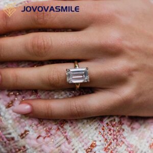 JOVOVASMILE 8 Carat Moissanite Ring Woman 14x9mm Old Mine Emerald Cut Moissanite Jewelry for Woman Wedding 2 Tone Band