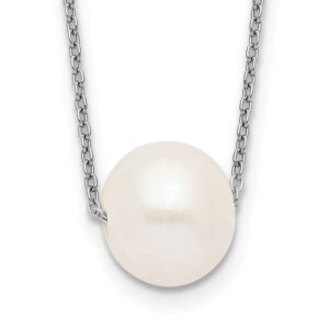 Sterling Silver Rhodiumplated 1011mm White NearRound Freshwater Cultured Pearl 17 inch Necklace