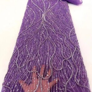 Purple African Sequin French Tulle Lace Fabric 2025 High Quality Embroidered Bridal Lace 5 Yard Luxury Beaded Lace Fabric Q371-1