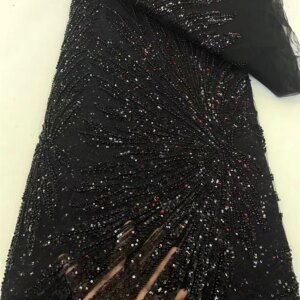 Black African Beaded Lace Net Fabric for Sewing, Nigerian Wedding Material, Luxury Sequin Beads, High Quality, 5 Yards, 2025