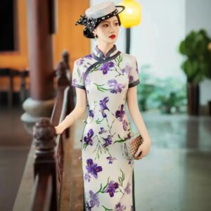 High Quality Daily Improvement Real Silk Cheongsam Qipao Summer Women’s New Chinese Style 2024 Short Sleeve High-End Dress