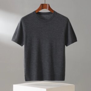 100% cashmere men’s sweater casual solid knitted pullover short sleeved round neck Tees basic Blouse large loose Jumper T-shirt