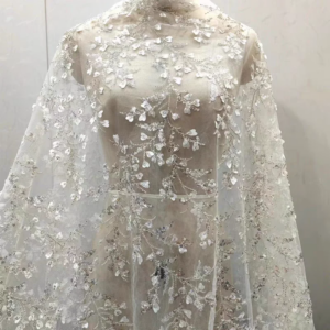 2 Colours Classic Tree Branch Beaded Lace Sequined Leaves Fabric Wedding Dress Soft Lace Fabric