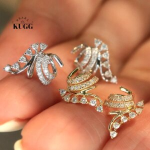 KUGG 100% 18K White/Yellow Gold Earrings Romantic Flower Shape Real Natural Diamond Stud Earrings for Women High Wedding Jewelry