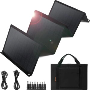 60W Foldable Solar Panels with 5V USB and 18V DC for Camping,Cell Phone,Compatible with Solar Generators Power Stations