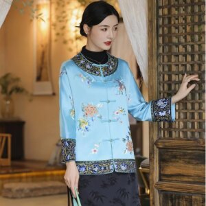 Acetic acid heavy embroidery fashion new Chinese style national lady dress coat