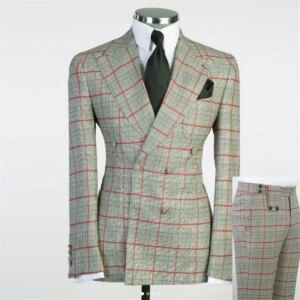 Elegant Groom Wedding Tuxedos Customized Plaid Houndstooth Men’s Blazers Formal Party Double Breated Suits Man Slim Fit 2 Pieces