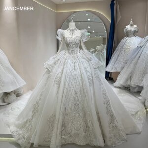 Customized Luxury International Dresses For Women Ball Gown Full Sleeves Wedding Dress Pearls Backless vestido de novia DW0046