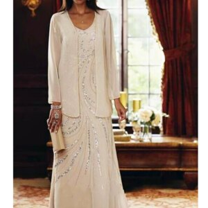 Elegant Ankle Length Mother Of The Bride Dresses With Jacket Sequins Beaded Long Plus Size Mothers Wedding Guest Gowns
