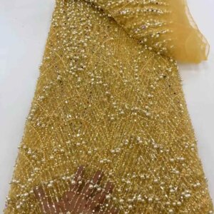 High Quality Embroidered Lace 2025 Heavy Beaded Tulle Lace Fabric Sequins Lace Fabric African Tulle Lace Fabric For Bride Sewing