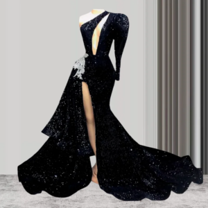 Customized One-shoulder Sexy Luxury Long Black Girls Prom Dresses Mermaid Style Beaded Sequined Prom Party Gowns